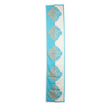 Load image into Gallery viewer, Cotton Blend Turquoise Beige Leaf Embroidered Table Runner - Majestic Fusion | NOVICA
