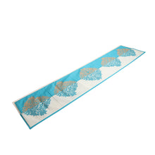 Load image into Gallery viewer, Cotton Blend Turquoise Beige Leaf Embroidered Table Runner - Majestic Fusion | NOVICA
