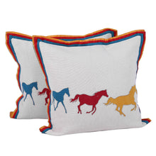Load image into Gallery viewer, Horse Themed Cotton Cushion Covers from India (Pair) - Post Time | NOVICA
