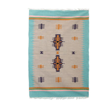 Load image into Gallery viewer, 4x6 Wool Dhurrie Rug with a Border in Mint from India - Beach Caravan | NOVICA
