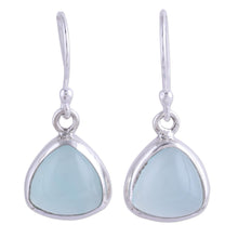 Load image into Gallery viewer, Sterling Silver and Aqua Chalcedony Dangle Earrings - Gleaming Pyramids | NOVICA
