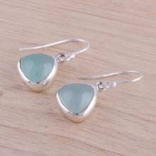 Load image into Gallery viewer, Sterling Silver and Aqua Chalcedony Dangle Earrings - Gleaming Pyramids | NOVICA
