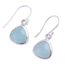 Load image into Gallery viewer, Sterling Silver and Aqua Chalcedony Dangle Earrings - Gleaming Pyramids | NOVICA
