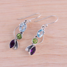 Load image into Gallery viewer, Blue Topaz Peridot Amethyst Sterling Silver Dangle Earrings - Shimmering Alliance | NOVICA
