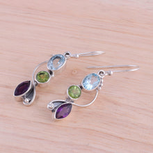 Load image into Gallery viewer, Blue Topaz Peridot Amethyst Sterling Silver Dangle Earrings - Shimmering Alliance | NOVICA
