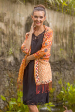 Load image into Gallery viewer, Batik Silk Shawl with Kawung Motifs in Sunrise from Bali - Kawung Plains in Sunrise | NOVICA
