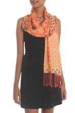 Load image into Gallery viewer, Batik Silk Shawl with Kawung Motifs in Sunrise from Bali - Kawung Plains in Sunrise | NOVICA
