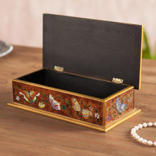 Load image into Gallery viewer, Reverse Painted Glass Butterfly Decorative Box in Sepia - Butterfly Jubilee in Sepia | NOVICA
