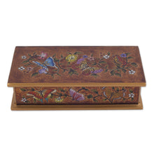 Load image into Gallery viewer, Reverse Painted Glass Butterfly Decorative Box in Sepia - Butterfly Jubilee in Sepia | NOVICA
