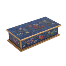 Load image into Gallery viewer, Reverse Painted Glass Butterfly Decorative Box in Cyan - Butterfly Jubilee in Cyan | NOVICA
