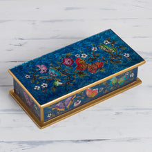 Load image into Gallery viewer, Reverse Painted Glass Butterfly Decorative Box in Cyan - Butterfly Jubilee in Cyan | NOVICA
