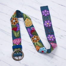 Load image into Gallery viewer, Embroidered Floral Wool Belt in Teal from Peru - Garden Fashion in Teal | NOVICA
