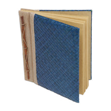 Load image into Gallery viewer, Artisan Hand-woven Pandan Leaf Journal in Blue from Bali - Happy Weaver in Blue | NOVICA
