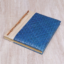 Load image into Gallery viewer, Artisan Hand-woven Pandan Leaf Journal in Blue from Bali - Happy Weaver in Blue | NOVICA
