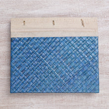Load image into Gallery viewer, Artisan Hand-woven Pandan Leaf Journal in Blue from Bali - Happy Weaver in Blue | NOVICA
