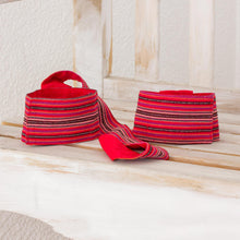 Load image into Gallery viewer, Striped Cotton Yoga Mat Strap in Crimson from Guatemala - Peaceful Stripes | NOVICA
