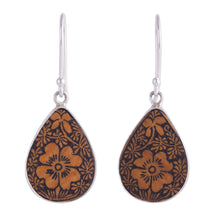 Load image into Gallery viewer, Floral Sterling Silver and Pumpkin Shell Earrings from Peru - Margarita Garden | NOVICA
