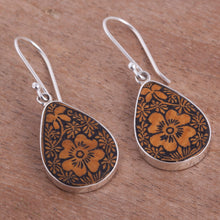 Load image into Gallery viewer, Floral Sterling Silver and Pumpkin Shell Earrings from Peru - Margarita Garden | NOVICA
