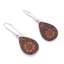 Load image into Gallery viewer, Floral Sterling Silver and Pumpkin Shell Earrings from Peru - Margarita Garden | NOVICA
