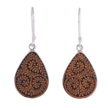 Load image into Gallery viewer, Leafy Sterling Silver and Pumpkin Shell Earrings from Peru - Enchanted Copse | NOVICA
