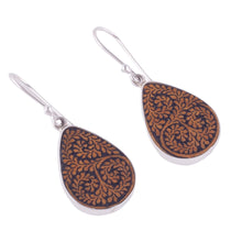 Load image into Gallery viewer, Leafy Sterling Silver and Pumpkin Shell Earrings from Peru - Enchanted Copse | NOVICA
