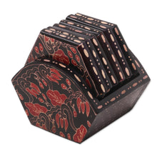 Load image into Gallery viewer, Handcrafted Wood Batik Coasters from Indonesia (Set of 6) - Kembang Memory | NOVICA
