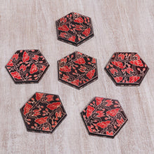 Load image into Gallery viewer, Handcrafted Wood Batik Coasters from Indonesia (Set of 6) - Kembang Memory | NOVICA
