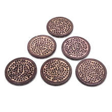 Load image into Gallery viewer, Indonesian Cream and Black Wood Batik Coasters (Set of 6) - Paddy Harvest | NOVICA
