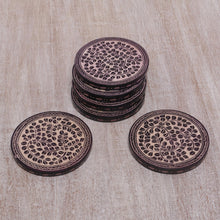 Load image into Gallery viewer, Indonesian Cream and Black Wood Batik Coasters (Set of 6) - Paddy Harvest | NOVICA
