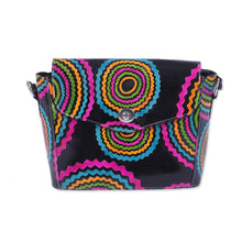 Load image into Gallery viewer, Handcrafted Batik Leather Sling Handbag from India - Circular Blast | NOVICA

