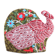 Load image into Gallery viewer, Peacock-Shaped Aari Embroidered Wool Tea Cozy from India - Peacock Strut | NOVICA
