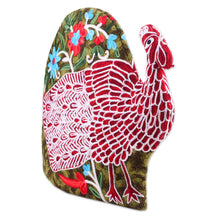 Load image into Gallery viewer, Peacock-Shaped Aari Embroidered Wool Tea Cozy from India - Peacock Strut | NOVICA
