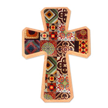 Load image into Gallery viewer, Handcrafted Decoupage Wall Cross with Puebla Tile Motifs - Puebla Heritage | NOVICA

