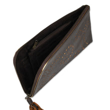 Load image into Gallery viewer, Wallet Clutch Hand Crafted from Dark Brown Leather - Prambanan Fireworks in Brown | NOVICA
