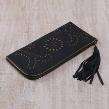 Load image into Gallery viewer, Black and Gold Wallet Clutch Combo Handmade in Bali - Prambanan Fireworks in Black | NOVICA
