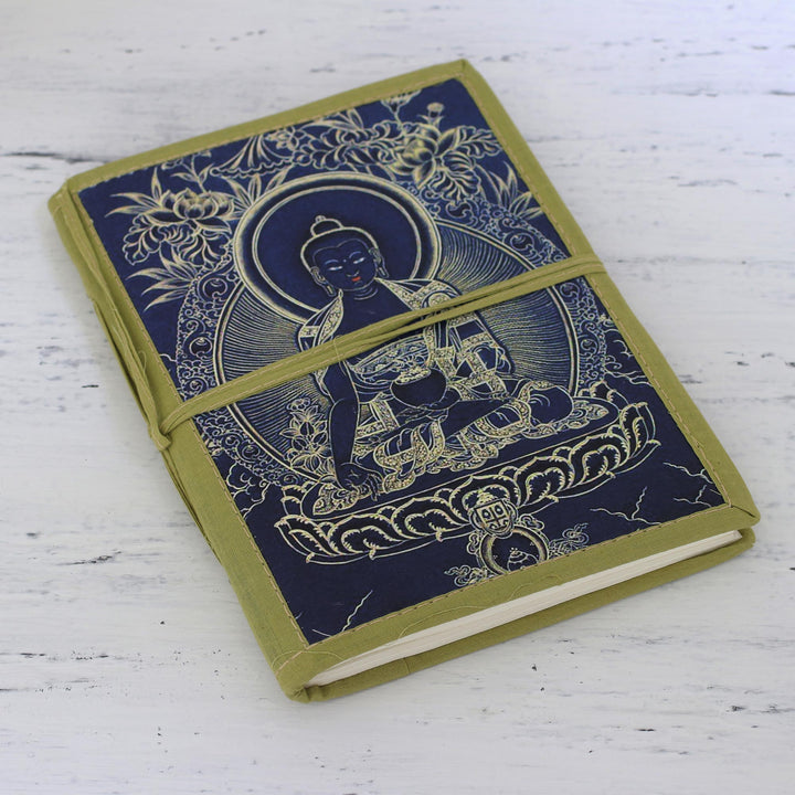 Unlined Handmade Paper Journal with Buddha Image - Buddha in Blue | NOVICA