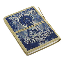 Load image into Gallery viewer, Unlined Handmade Paper Journal with Buddha Image - Buddha in Blue | NOVICA
