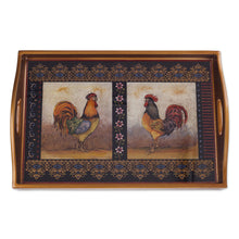 Load image into Gallery viewer, Rooster-Themed Reverse Painted Glass Tray - Crowing Roosters | NOVICA
