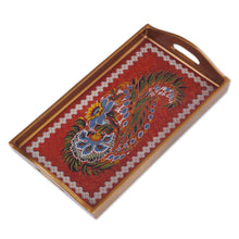 Load image into Gallery viewer, Red Floral Reverse-Painted Glass Tray from Peru - Garden Arrangement | NOVICA
