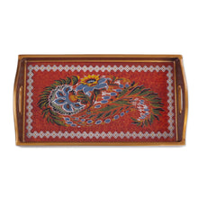 Load image into Gallery viewer, Red Floral Reverse-Painted Glass Tray from Peru - Garden Arrangement | NOVICA
