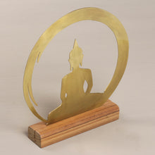 Load image into Gallery viewer, Brass and Teak Wood Silhouette Sculpture of Buddha - Sitting Buddha Dome | NOVICA
