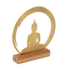 Load image into Gallery viewer, Brass and Teak Wood Silhouette Sculpture of Buddha - Sitting Buddha Dome | NOVICA
