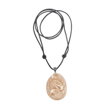 Load image into Gallery viewer, Handcrafted Eagle-Themed Bone Pendant Necklace from Bali - Eagle Trio | NOVICA
