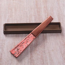 Load image into Gallery viewer, Pink Floral Hand Fan Crafted from Silk and Pinewood - Bangli Springtime | NOVICA
