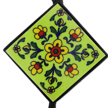Load image into Gallery viewer, Pair of Floral Painted Ceramic Coat Hooks from India - Dainty Flowers | NOVICA
