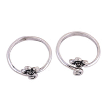 Load image into Gallery viewer, Flower Motif Toe Rings Handmade in Sterling Silver (Pair) - Flower and Swirl | NOVICA
