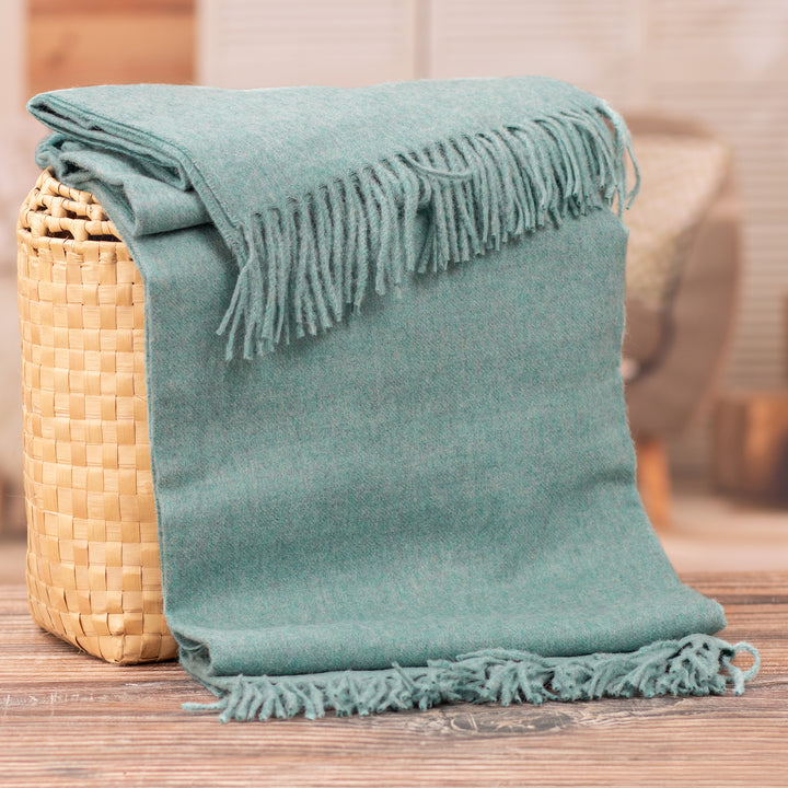 100% Baby Alpaca Throw Blanket in Solid Aqua from Peru - Blissful Dream in Aqua | NOVICA