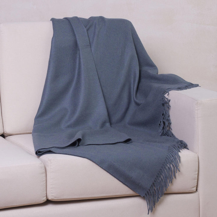 100% Baby Alpaca Throw Blanket in Steel Blue from Peru - Blissful Dream in Steel Blue | NOVICA