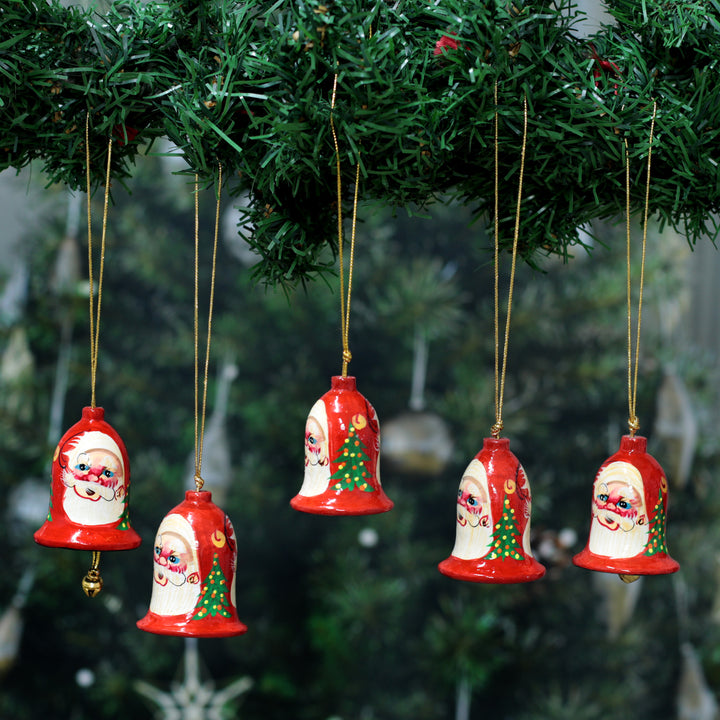Handcrafted Santa Papier Mache Jingle Bell Ornaments - Santa Claus Jingle | NOVICA