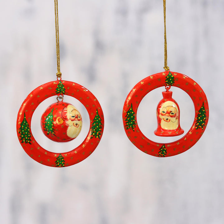 Papier Mache Christmas Ornaments (Pair) from India - Christmas Rings | NOVICA